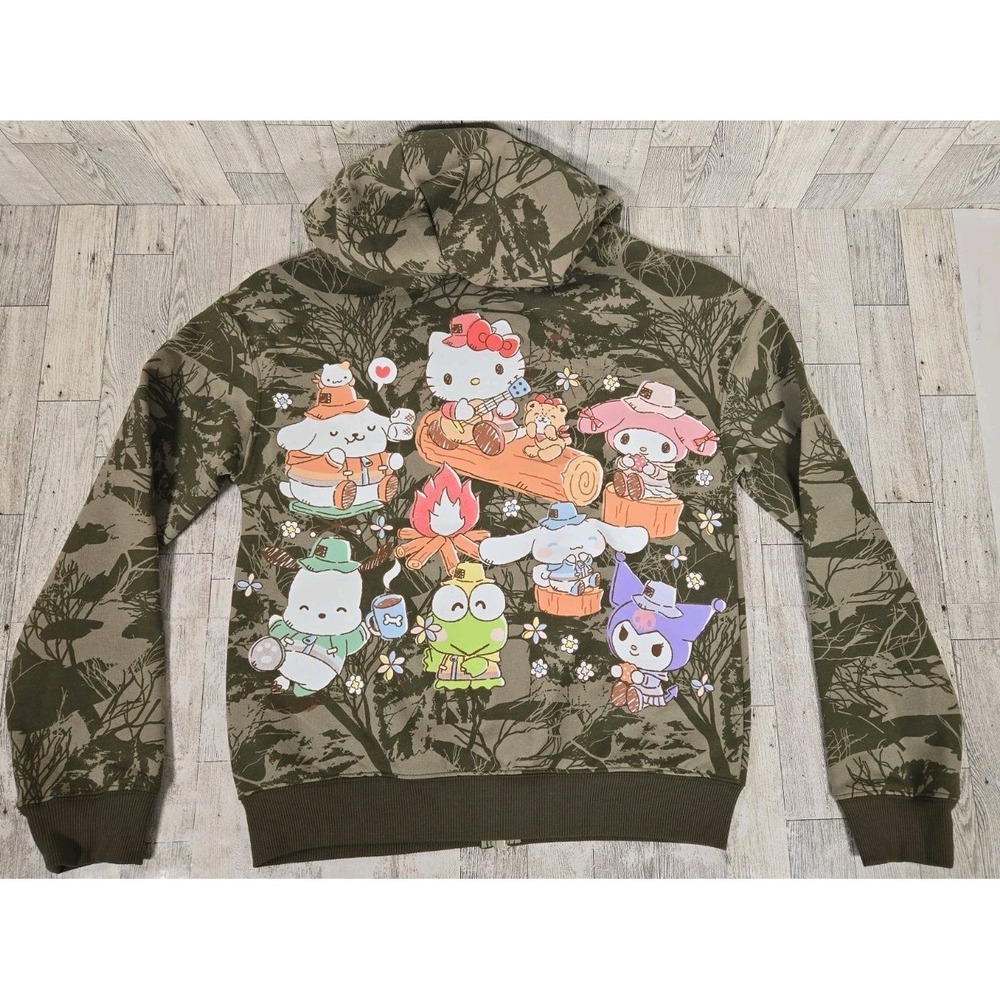 Hello Kitty & Friends Sweatshirt XS Olive Green Zip Up Graphic Fleece Lined NEW - Picture 4 of 12